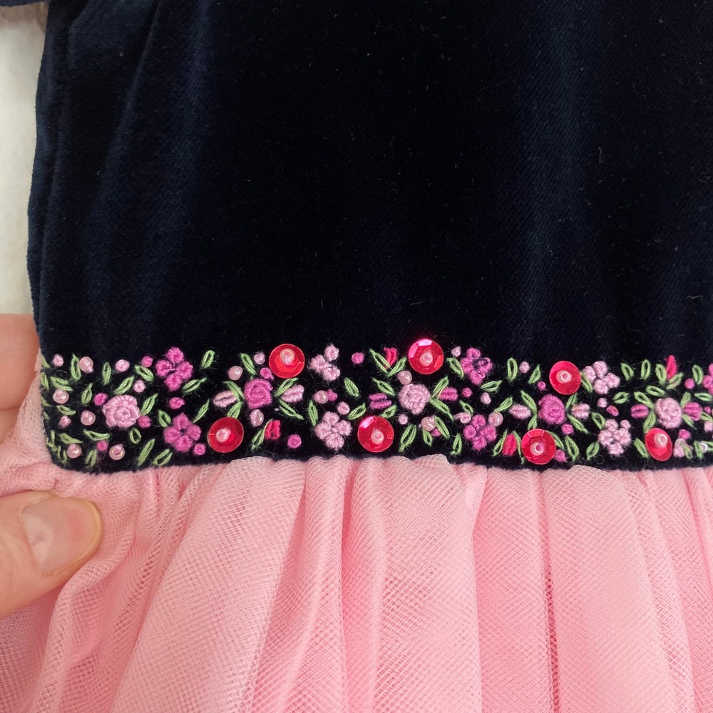 NWT Sarah Louise England Girls Dress Embroidered Navy Velvet Pink Tulle 2 yrs - Picture 8 of 14